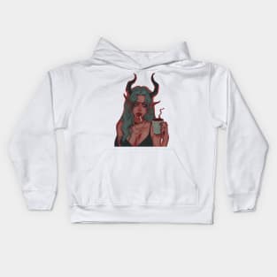 Devil Girl Smoking Cigarette and Coffee Kids Hoodie